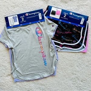 BRAND NEW GIRLS 4-PIECE CHAMPION SHIRTS & SHORTS SETS, size 10/12